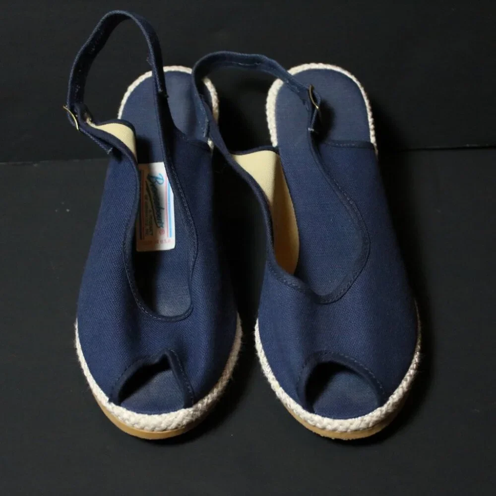 Vintage Navy Peep Toe Espadrilles 7.5